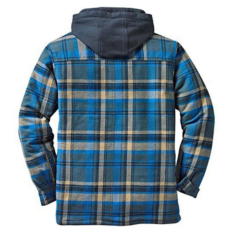 Plaid Long-Sleeved Hooded Jacket