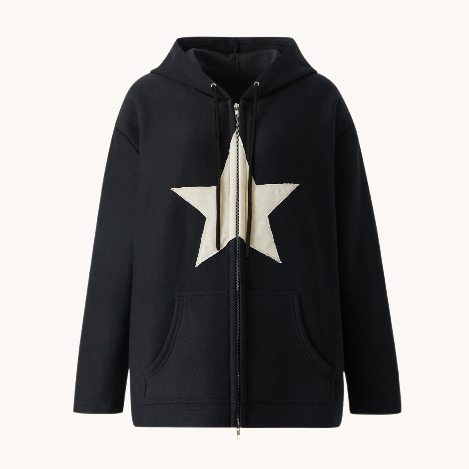 Stylish Star Patch Zip-Up Hoodie