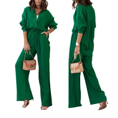 Solid 2-Piece Set: Blouse and Pants