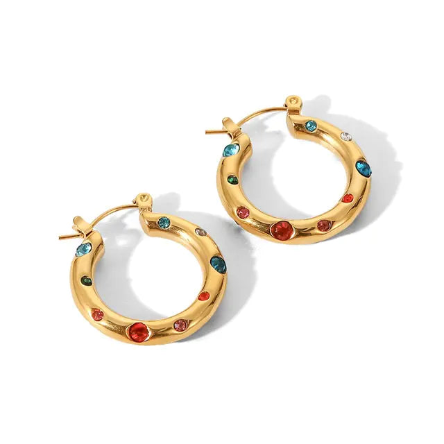 Uworld Shaped Hammer Zircon CC Shape Hoop Earrings