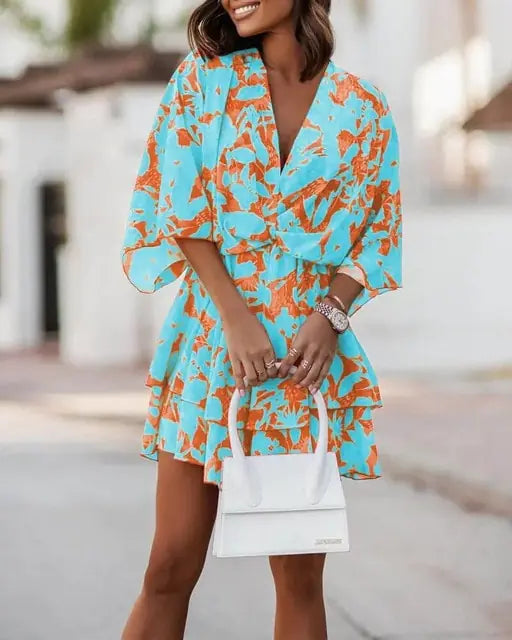 Floral Print High Waist  Mini Dress