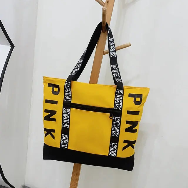 Pink Colorblock Graphic Tote Casual Sporty Chic