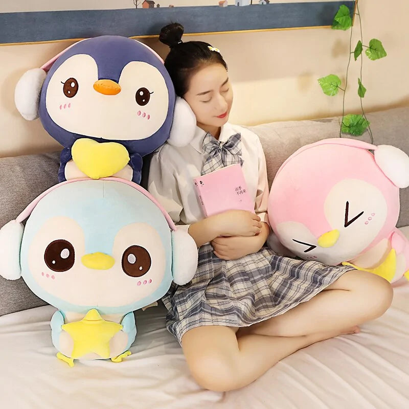 Cute Penguin Plush Doll with Headphones - 20-55CM