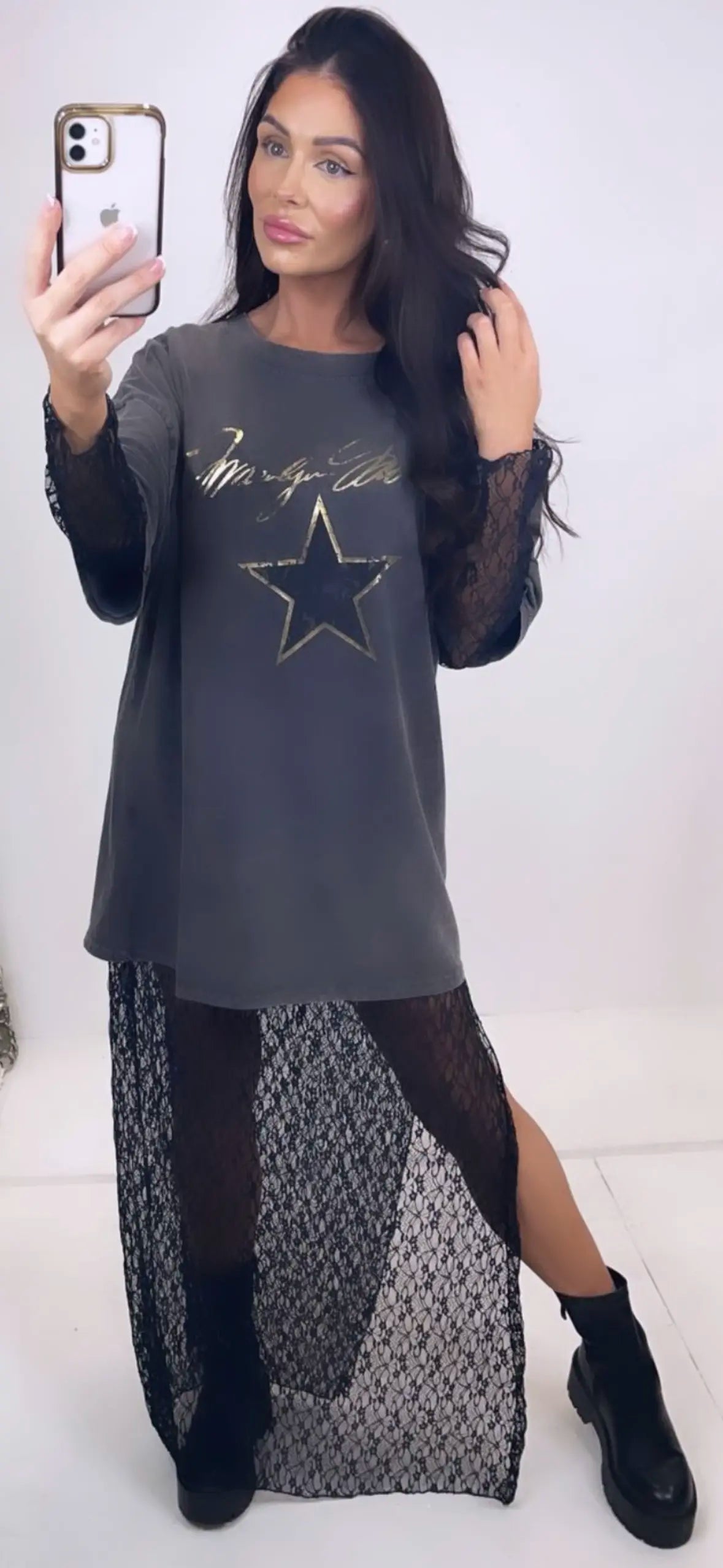 Lace Dress With Acid Wash Tee
