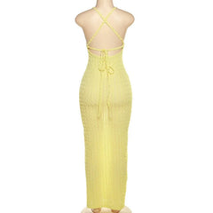 فستان ماكسي صيفي بحزام منقوش