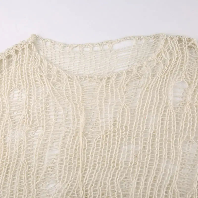 Avery Distressed Crochet Knit Crop Top