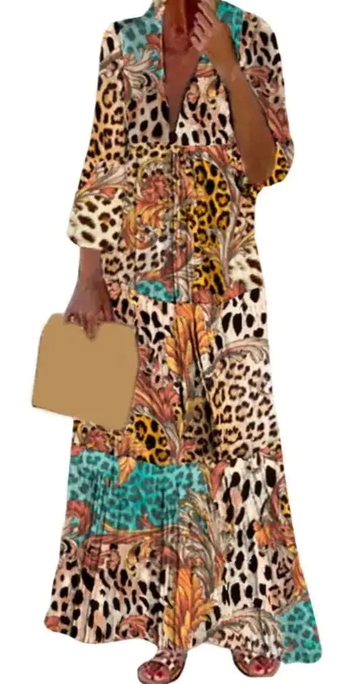 فستان ماكسي بياقة على شكل حرف V