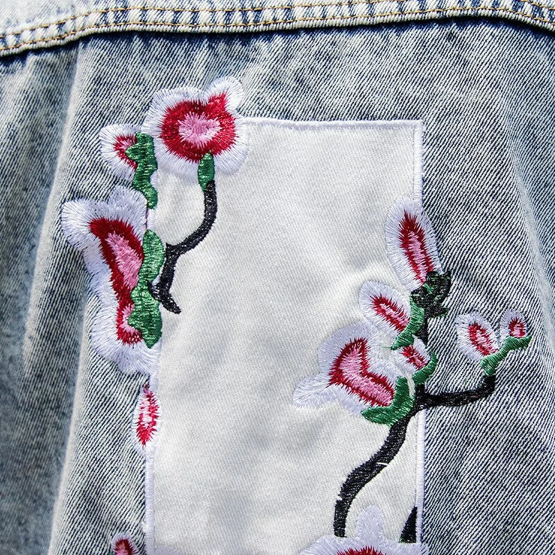 Flower Embroidery Jeans Coats Jacket