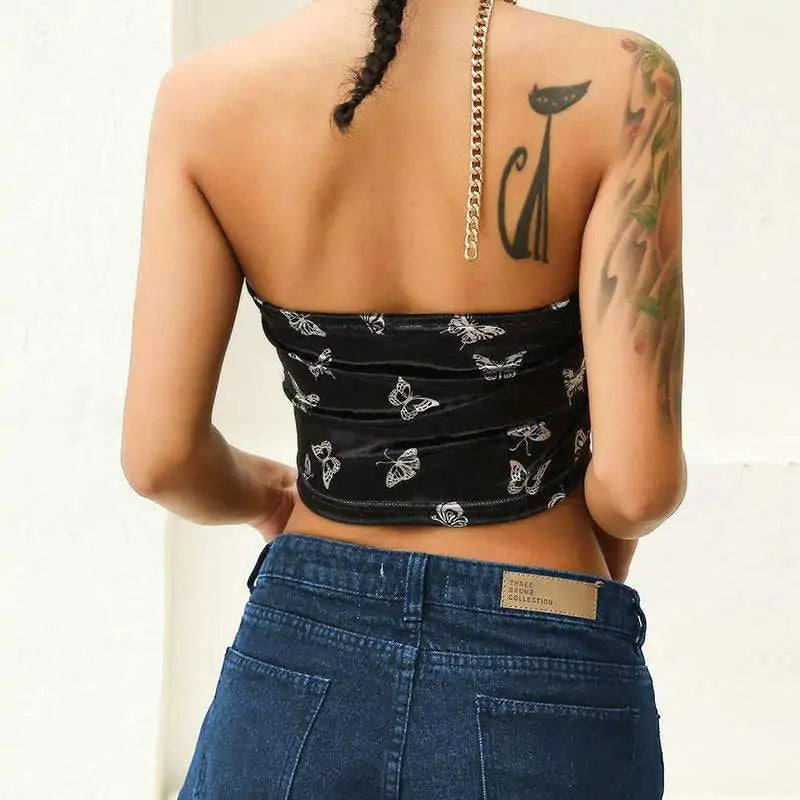 Velvet Triangle Crop Top Shirt