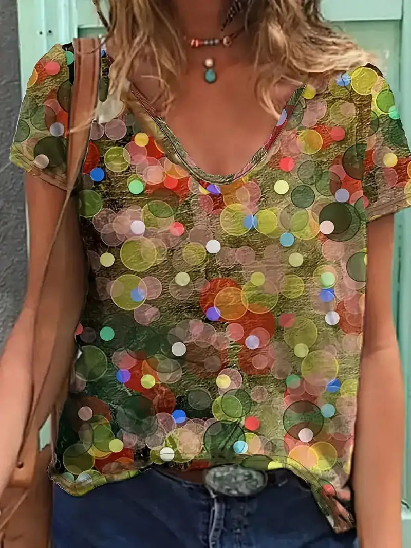 تي شيرت Sophie مطبوع بالكامل بفتحة رقبة على شكل حرف V