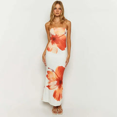 فستان شاطئ مكشوف الكتفين بطبعة زهور للنساء