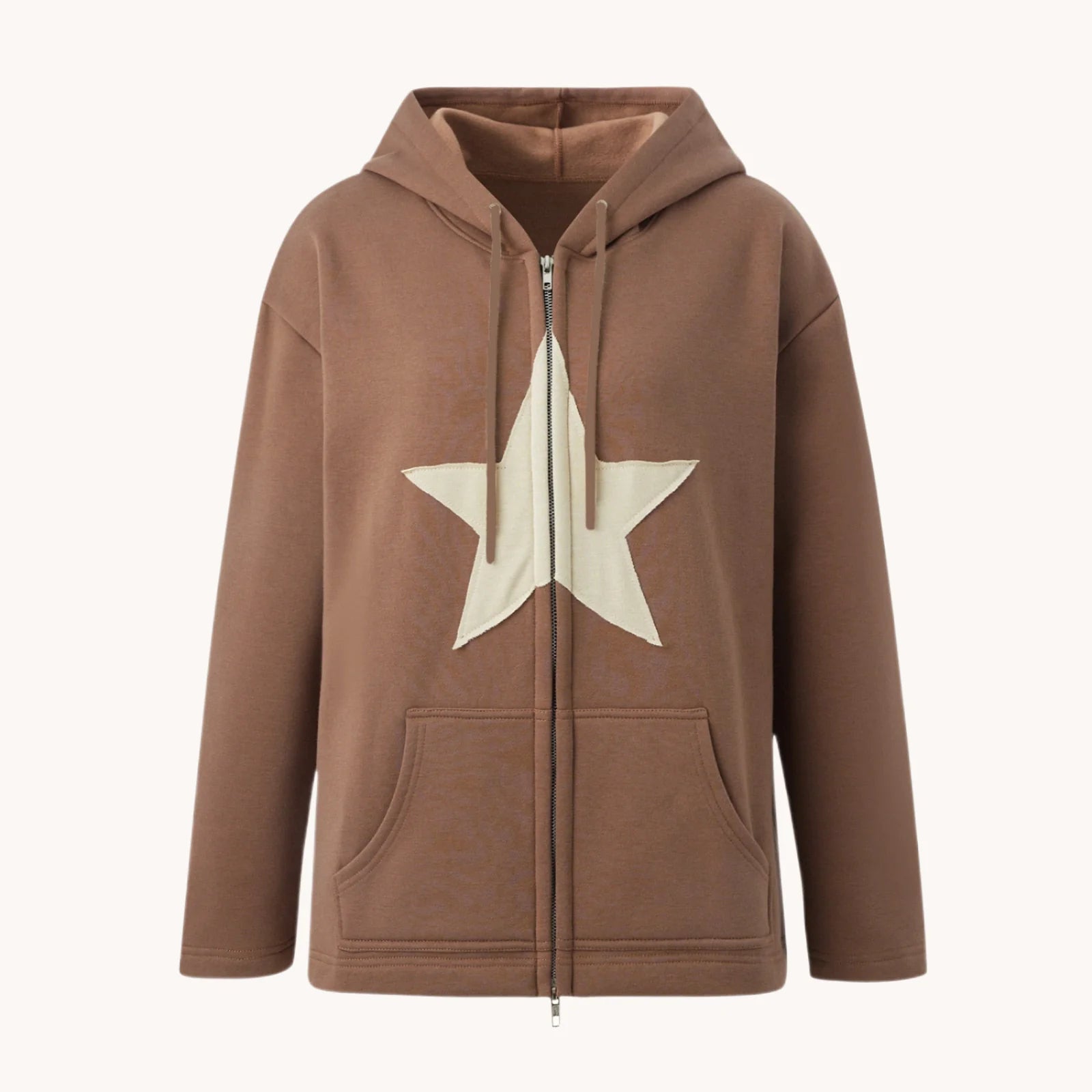 Stylish Star Patch Zip-Up Hoodie