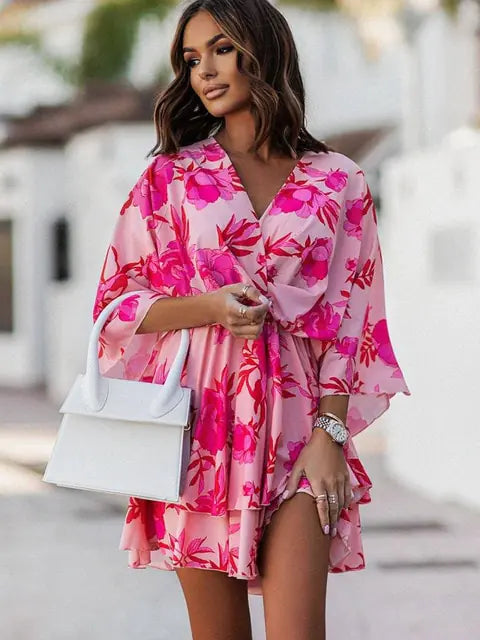 Floral Print High Waist  Mini Dress