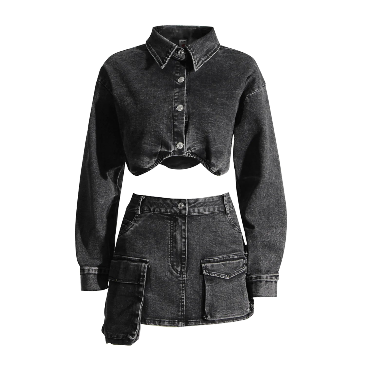 Top High Waist Spliced Pocket Mini Skirt Denim