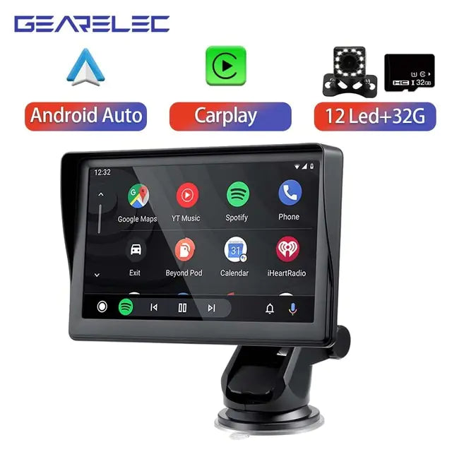 مشغل فيديو متعدد الوسائط للسيارة مقاس 7 بوصات مع Apple CarPlay وAndroid Auto لاسلكي محمول