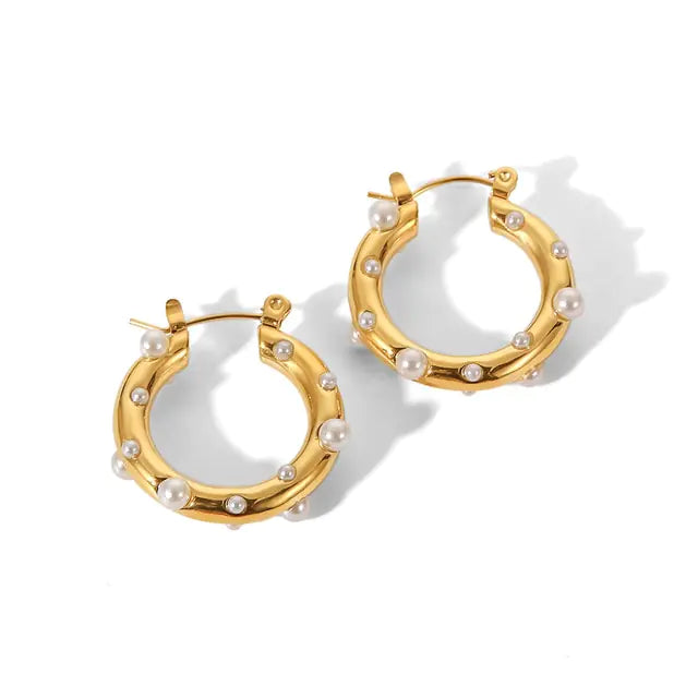 Uworld Shaped Hammer Zircon CC Shape Hoop Earrings