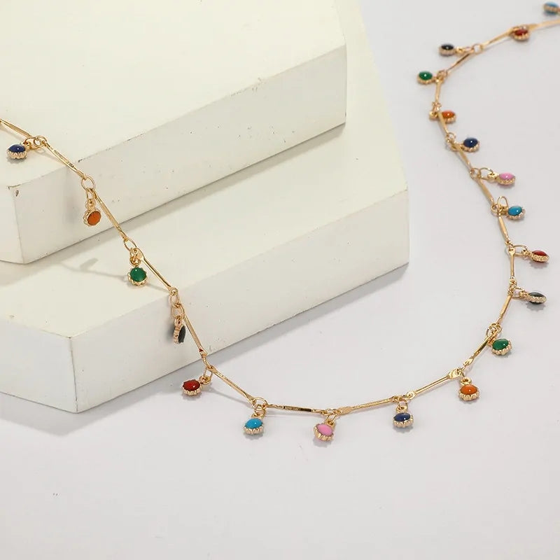 Colorful Stone Chain Necklace for Women