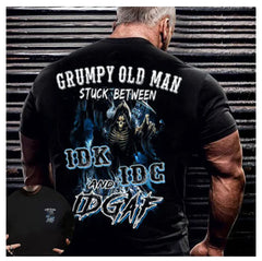 Men's "Grumpy Old Man Stuck Between IDK, IDC and IDGAF" T-Shirt