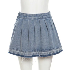 Sienna Washed Pleated Denim Mini Skirt