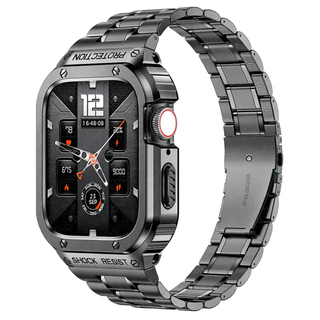 حزام وحافظة من الفولاذ المقاوم للصدأ لساعة Apple Watch