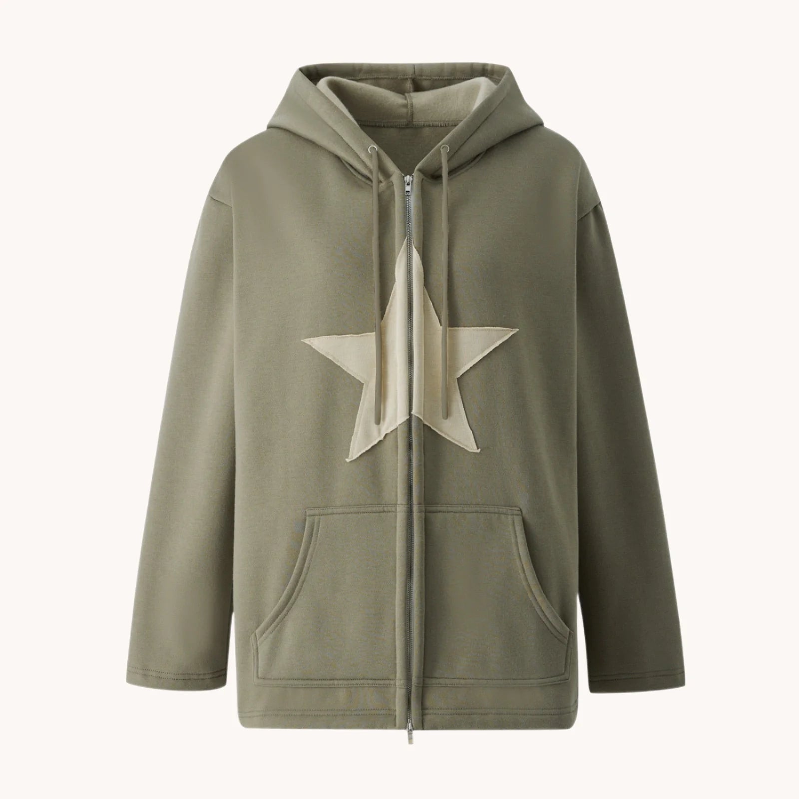 Stylish Star Patch Zip-Up Hoodie