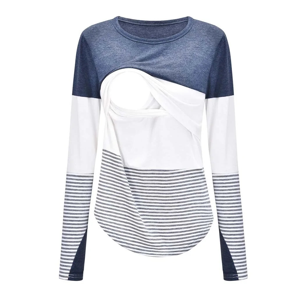 Long Sleeve Striped Maternity Nursing Top