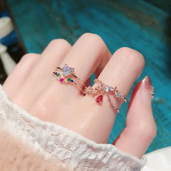 Crystal Flower Adjustable Rings