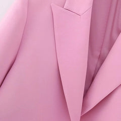 Fashion Pink Solid Single Button Cropped Blazer