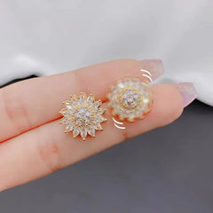 Rotatable Sunflower Zircon Earrings Set