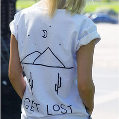 تي شيرت مطبوع عليه عبارة Get Lost Fashion Desert Cactus