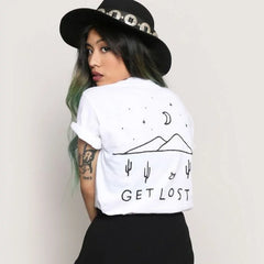 تي شيرت مطبوع عليه عبارة Get Lost Fashion Desert Cactus