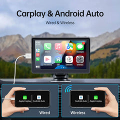 مشغل فيديو متعدد الوسائط للسيارة مقاس 7 بوصات مع Apple CarPlay وAndroid Auto لاسلكي محمول