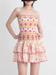 Strapless Embroidery Print Dress