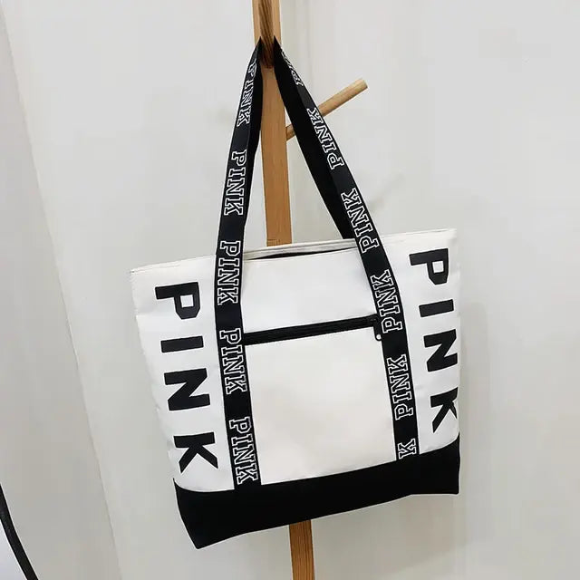 Pink Colorblock Graphic Tote Casual Sporty Chic