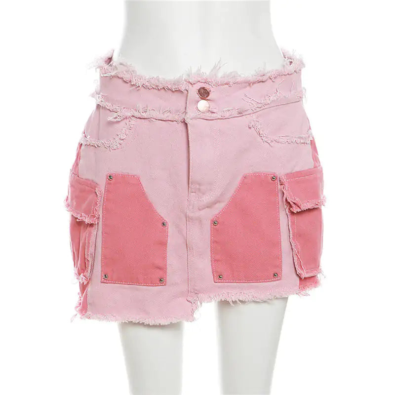 Sweet Fantasy Distressed Denim Mini Skirt Set