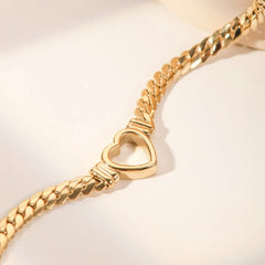 Women's Gold Plated Cuban Link Heart Necklace