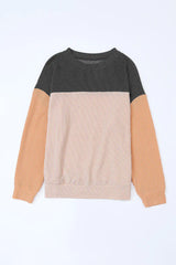 Black Color Block Corduroy Long Sleeve Top
