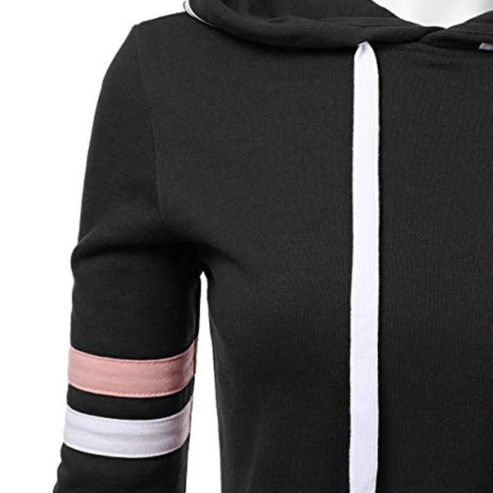 Women's Striped Hooded Pocket Pullover Sweatshirt