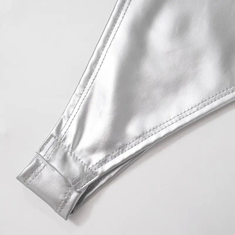 Shine On Sleeveless Faux Leather Metallic Bodysuit