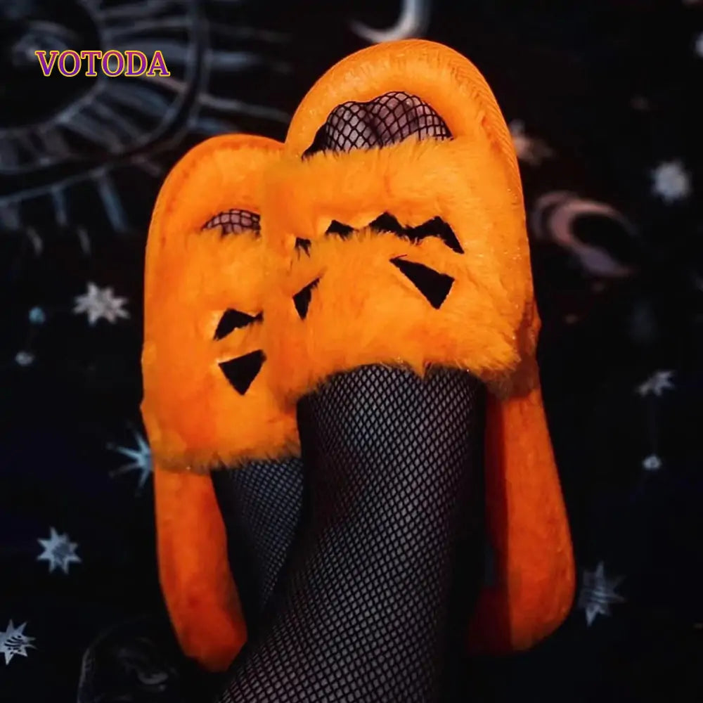 Fuzzy Pumpkin Slipper