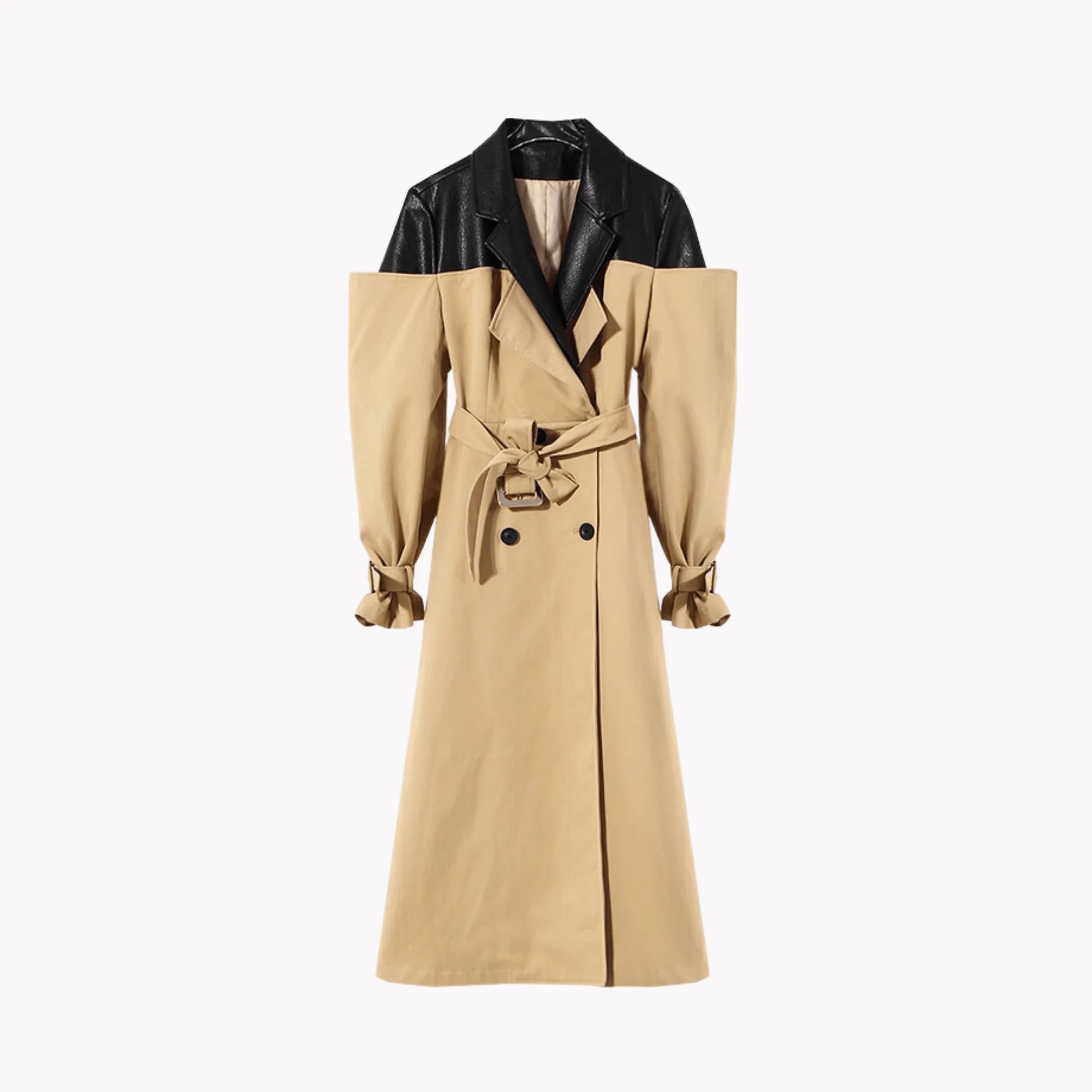 Vegan Leather Contrast Trench Coat