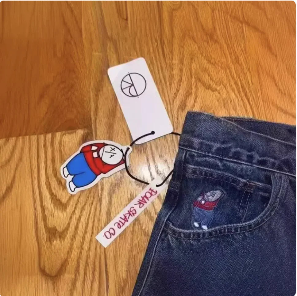 Cartoon Embroidered Denim Shorts