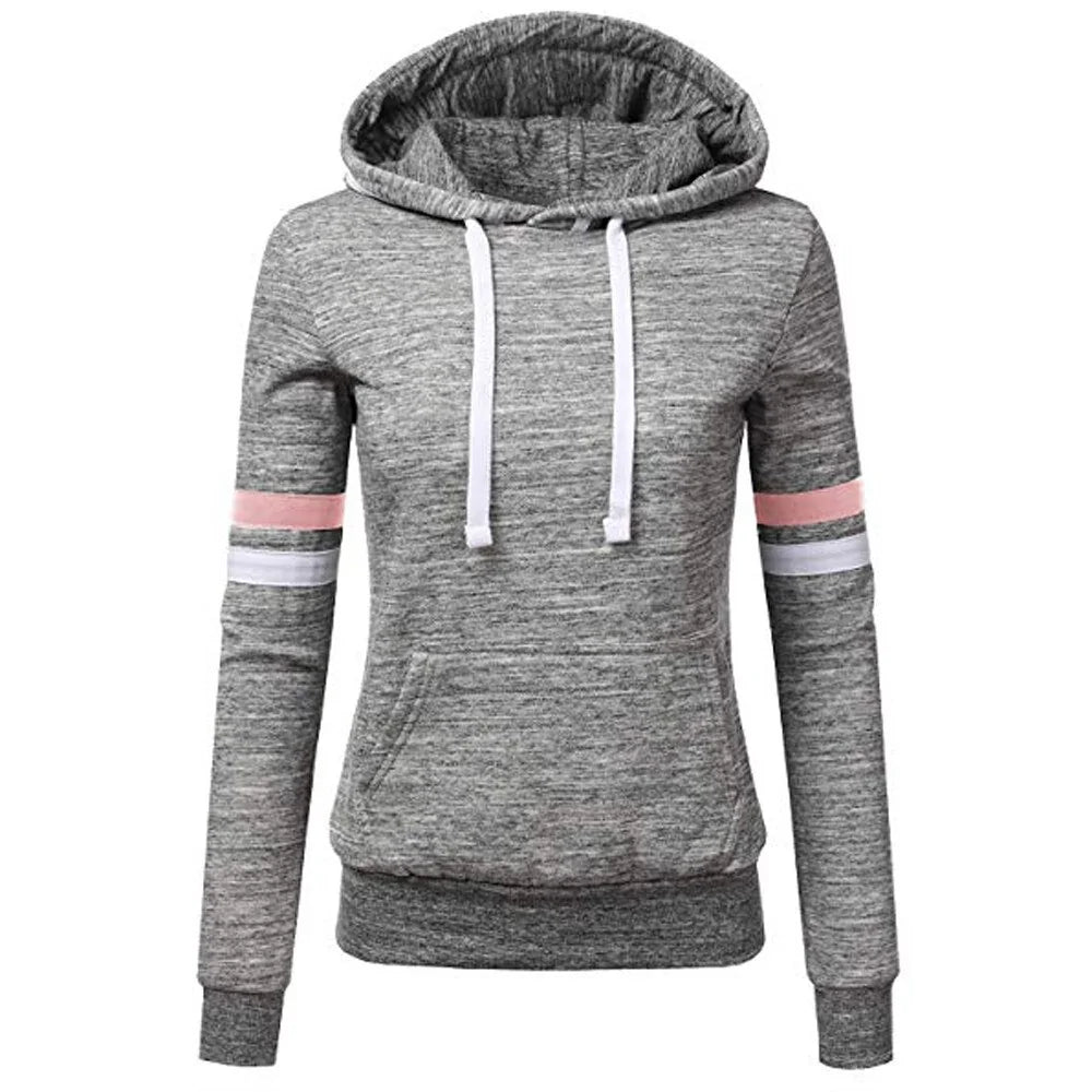 Women's Striped Hooded Pocket Pullover Sweatshirt