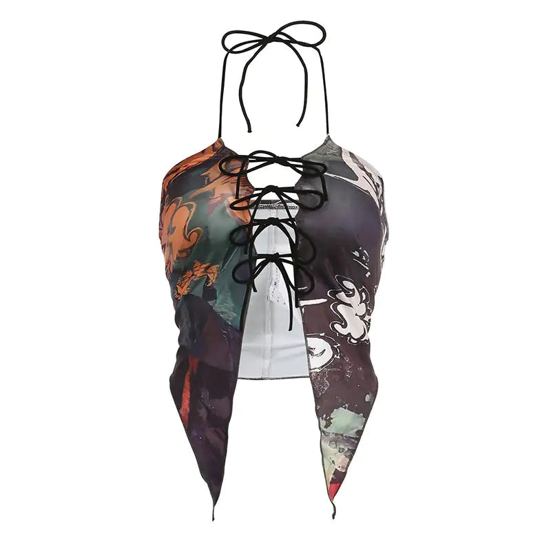 قميص داخلي مطبوع بفتحة عنق على شكل كامي