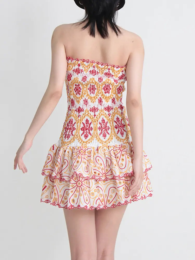 Strapless Embroidery Print Dress