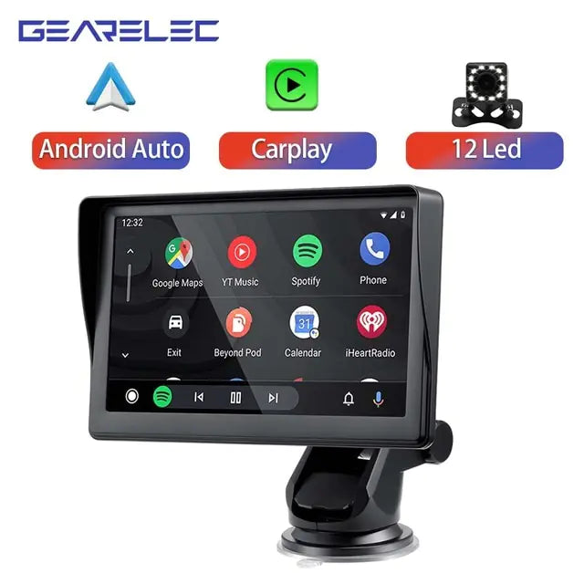 مشغل فيديو متعدد الوسائط للسيارة مقاس 7 بوصات مع Apple CarPlay وAndroid Auto لاسلكي محمول