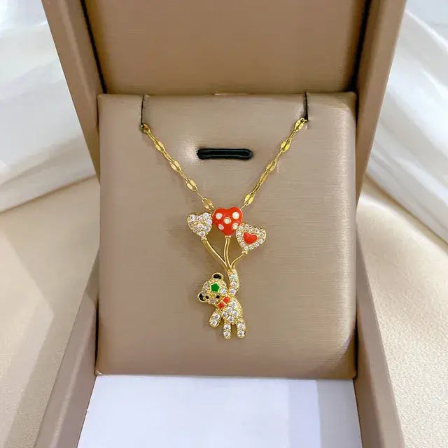 Trend Balloon Bear Full Zircon Necklace
