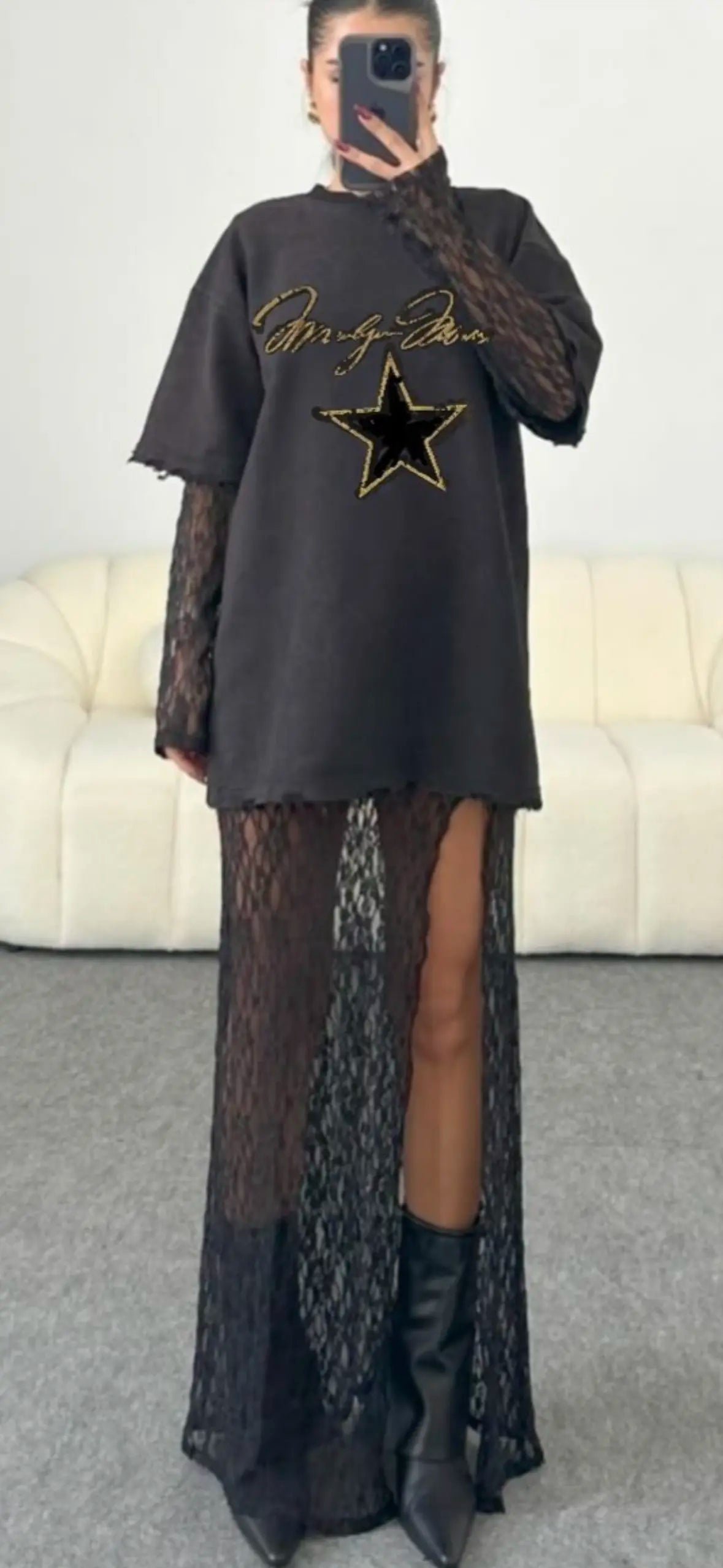 Lace Dress With Acid Wash Tee