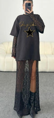 Lace Dress With Acid Wash Tee