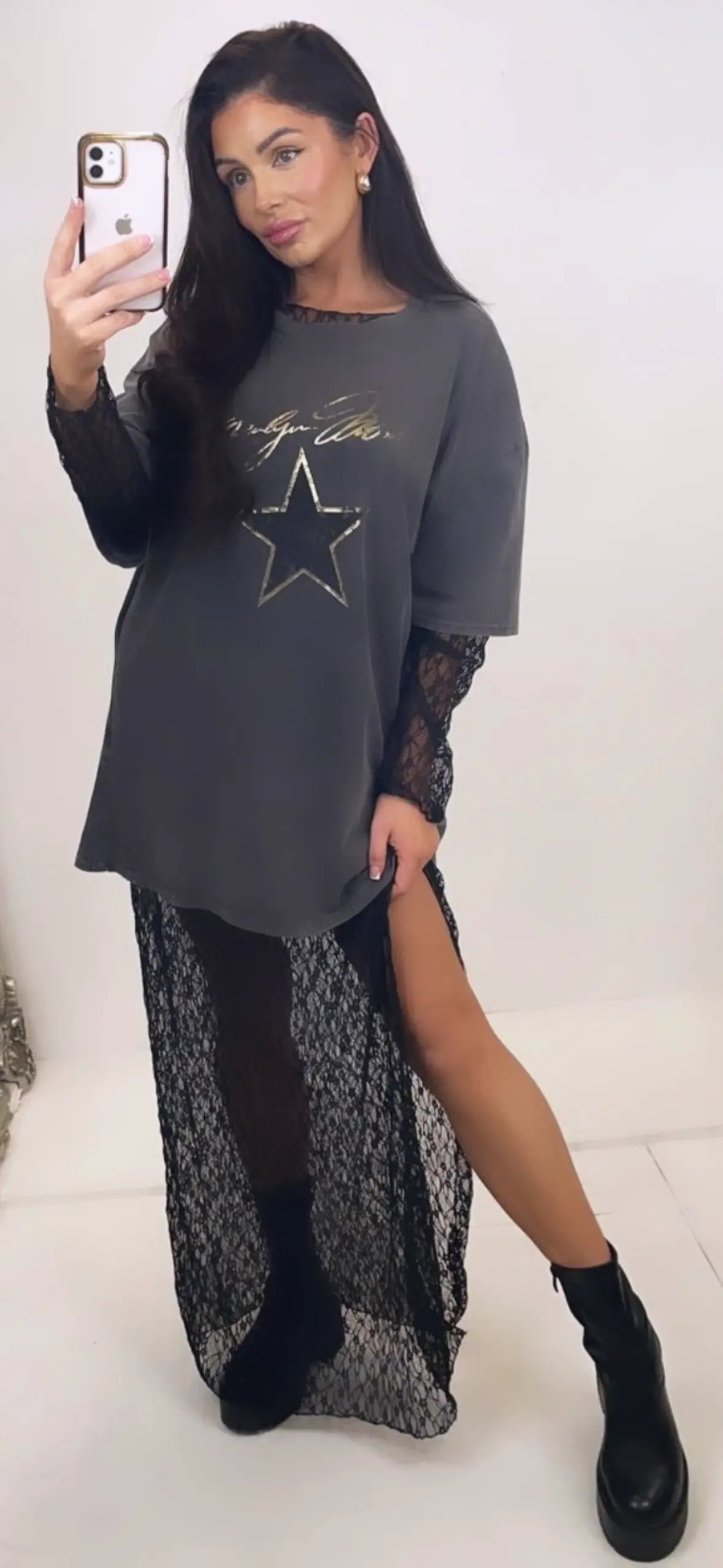 Lace Dress With Acid Wash Tee